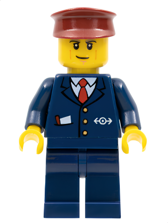 Минифигурка Lego Dark Blue Suit with Train Logo, Dark Blue Legs, Dark Red Hat, Cheek Lines cty0505